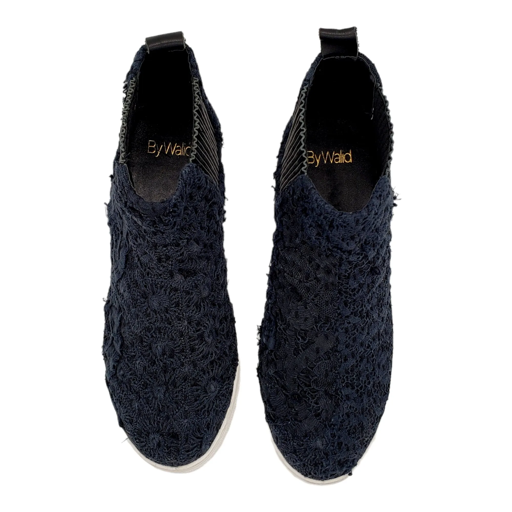 By Walid Navy Embroidered Ankle Boots