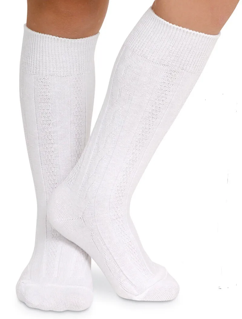 Cable Knit Knee Sock | White