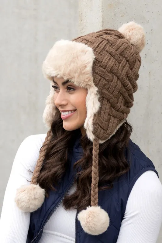 Cable Knit Pom Trapper Hat