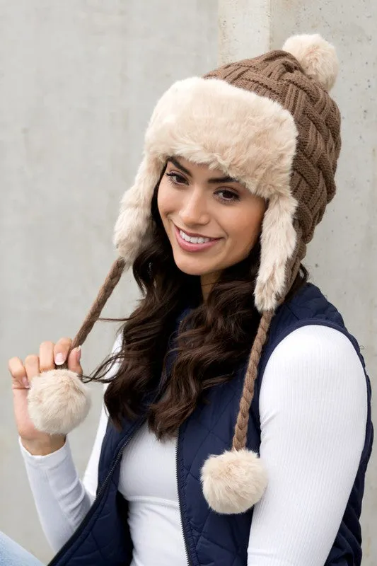 Cable Knit Pom Trapper Hat