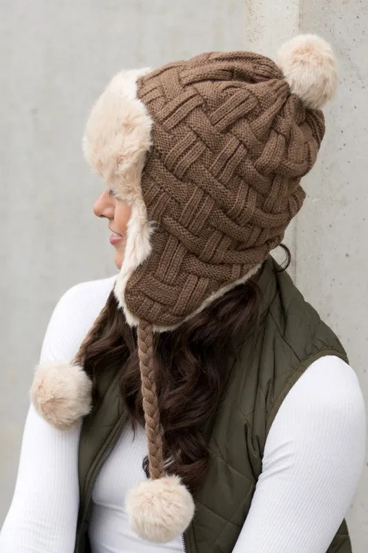 Cable Knit Pom Trapper Hat