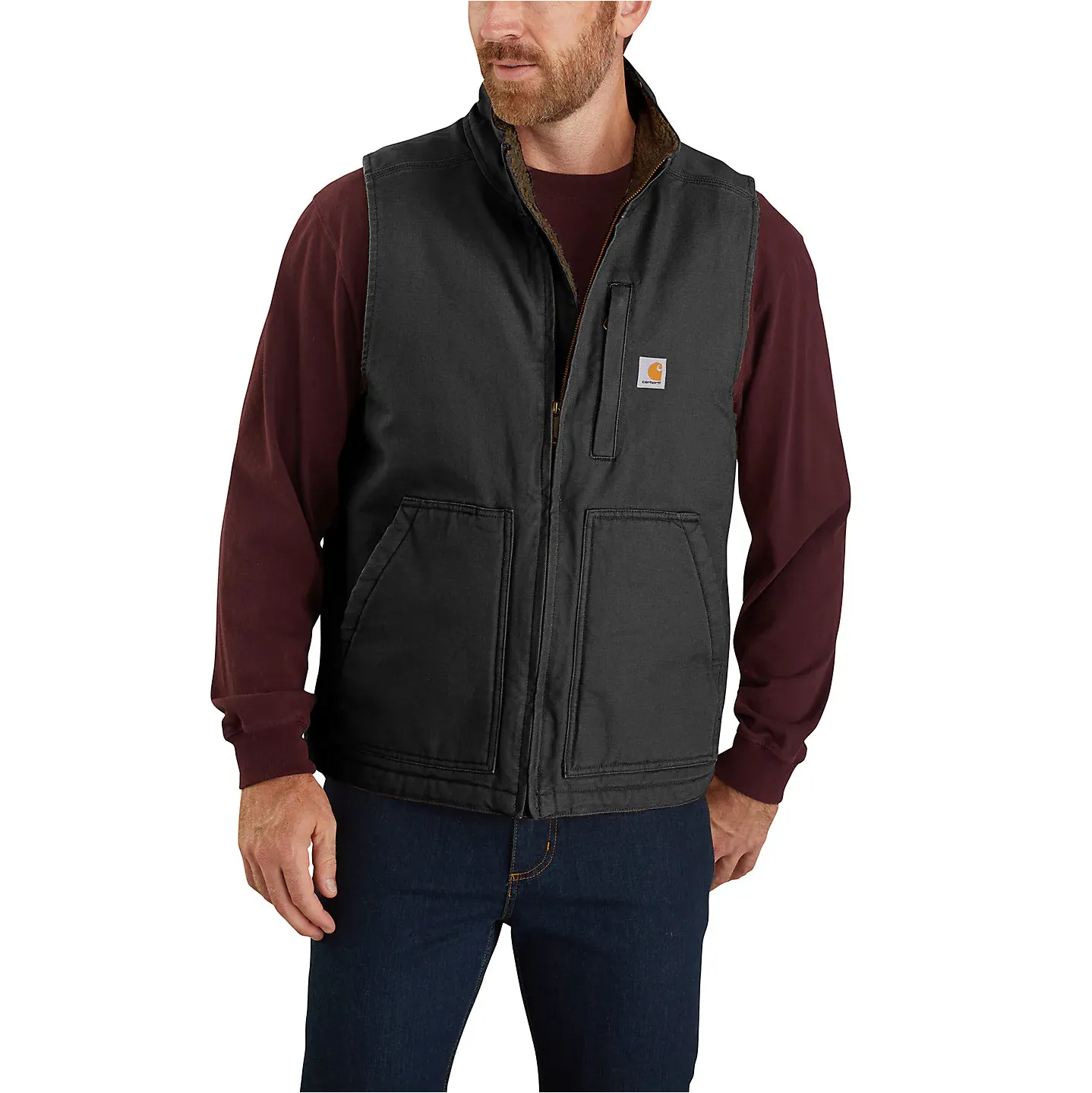 Carhartt Sherpa-Lined Mock-Neck Vest - Loose Fit, Washed Duck