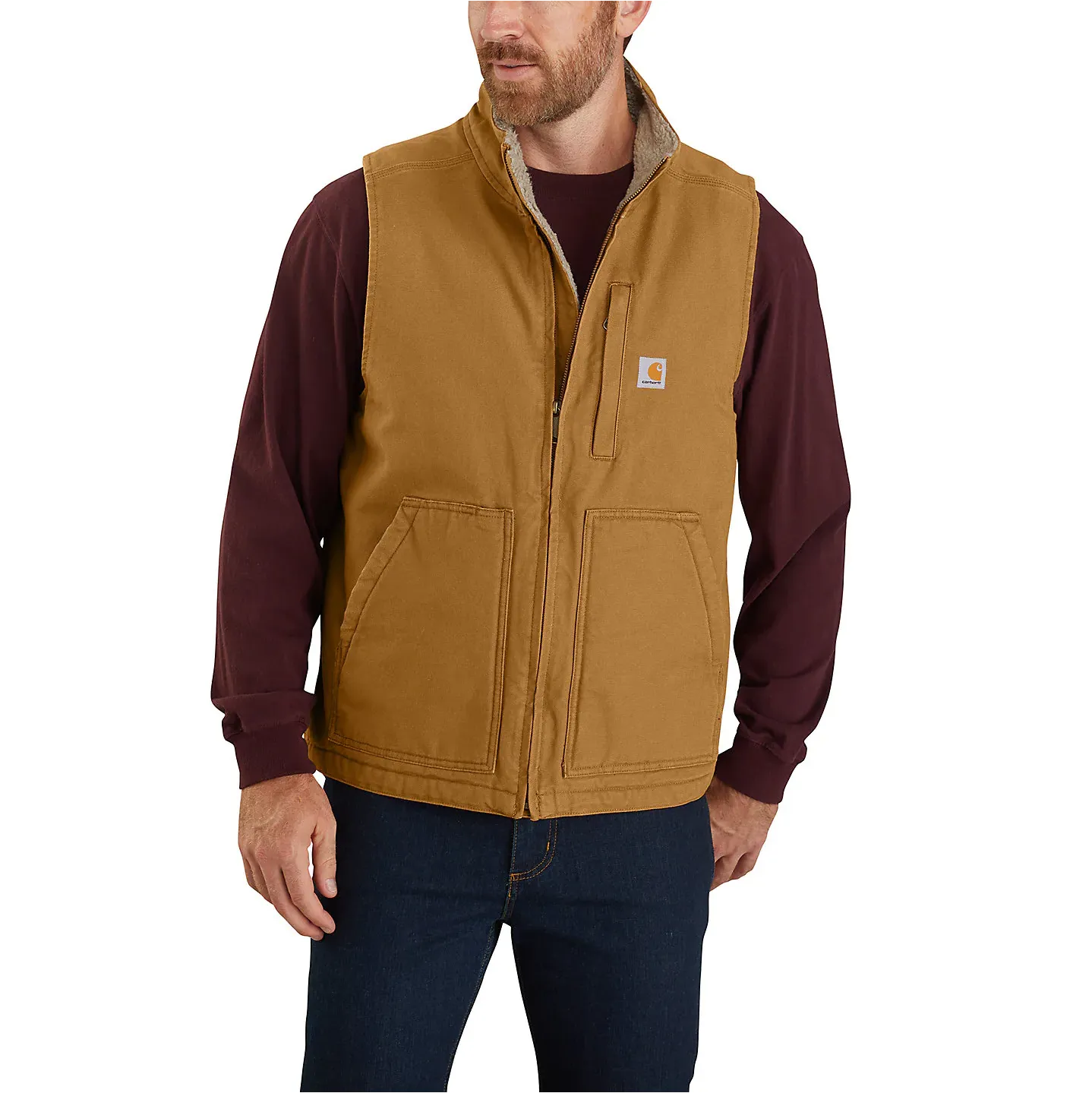 Carhartt Sherpa-Lined Mock-Neck Vest - Loose Fit, Washed Duck