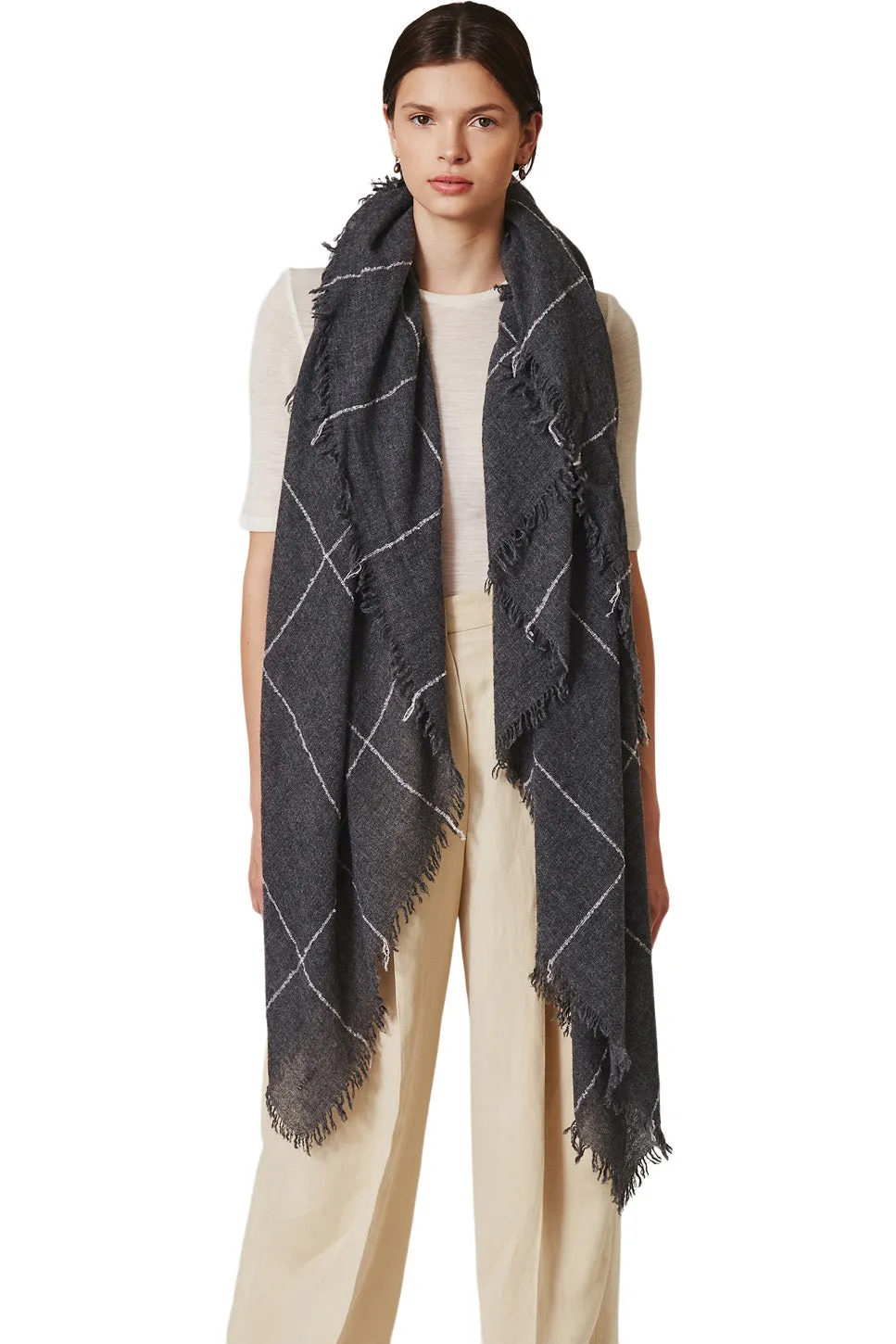 Chan Luu Windowpane Scarf | Shop Now