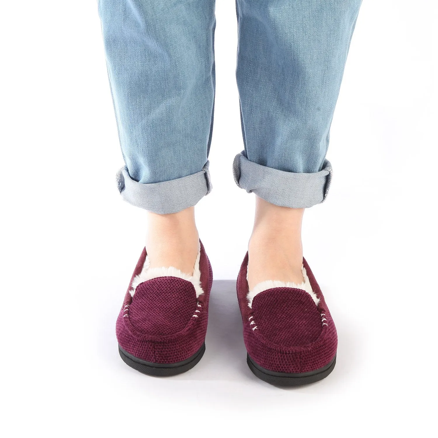 Chenille Faux Fur Lined Moc Slipper - Women's