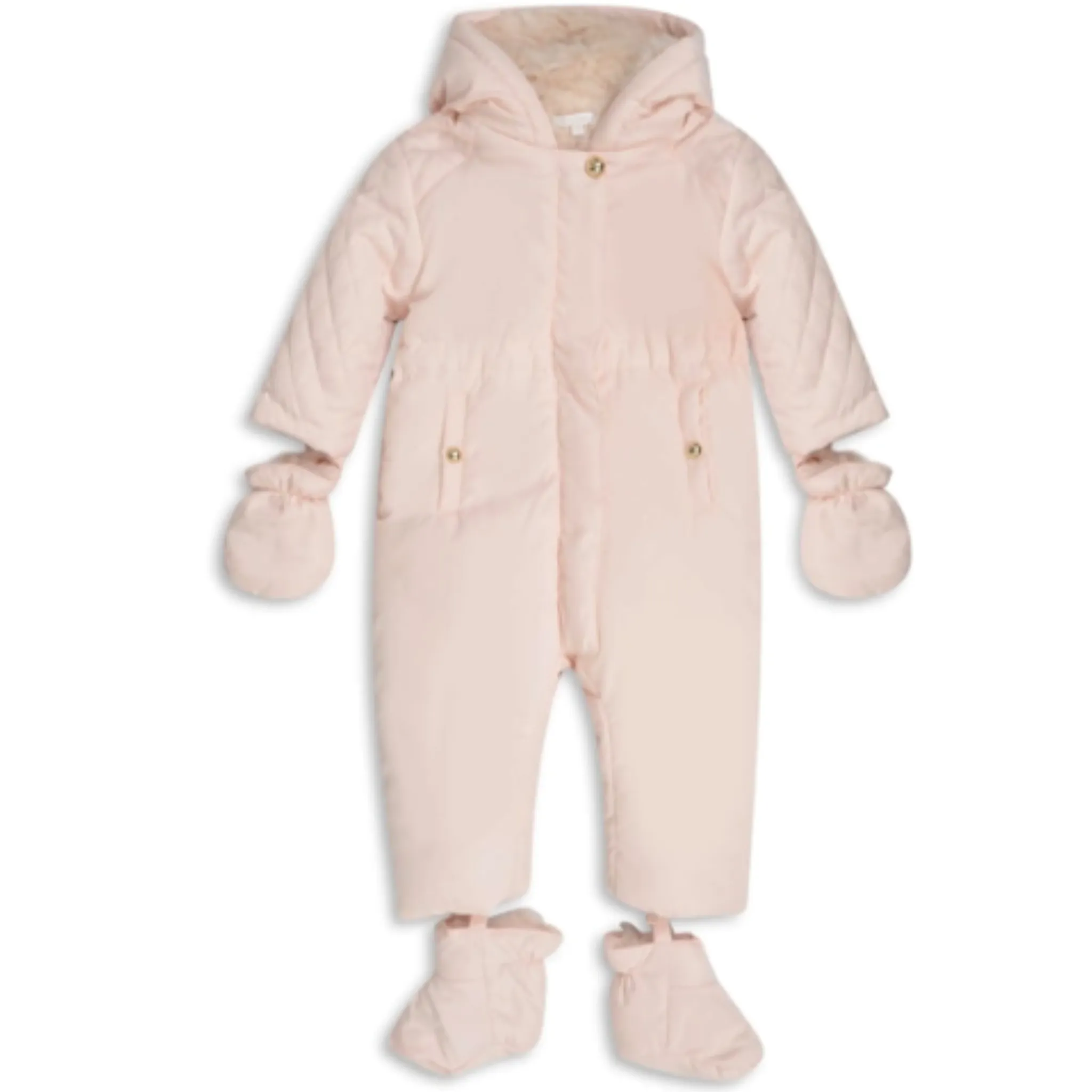 Chloé 3 Months Pale Pink Snowsuit With Faux Fur Lining