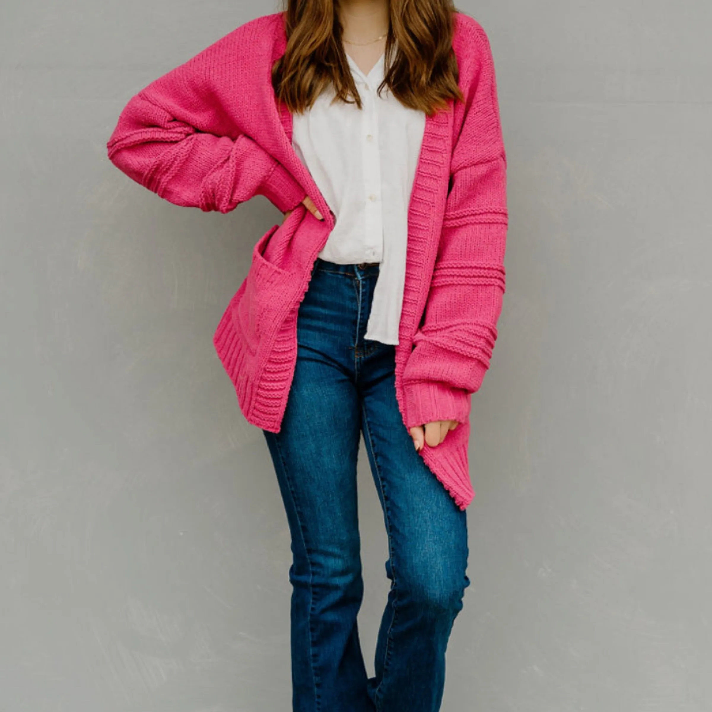 Chunky Hot Pink Cardigan