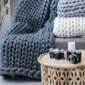 Chunky Knit Blanket - Dark Grey