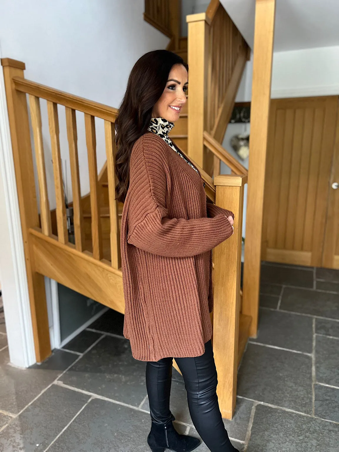 Chunky Knit Button Cardigan Hazel - Chocolate