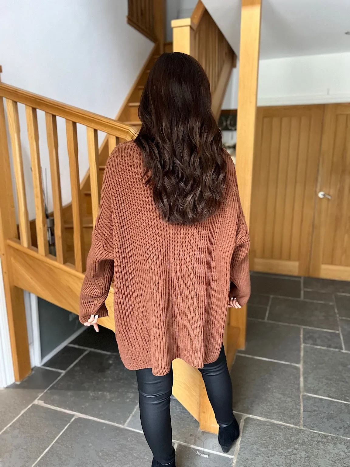 Chunky Knit Button Cardigan Hazel - Chocolate