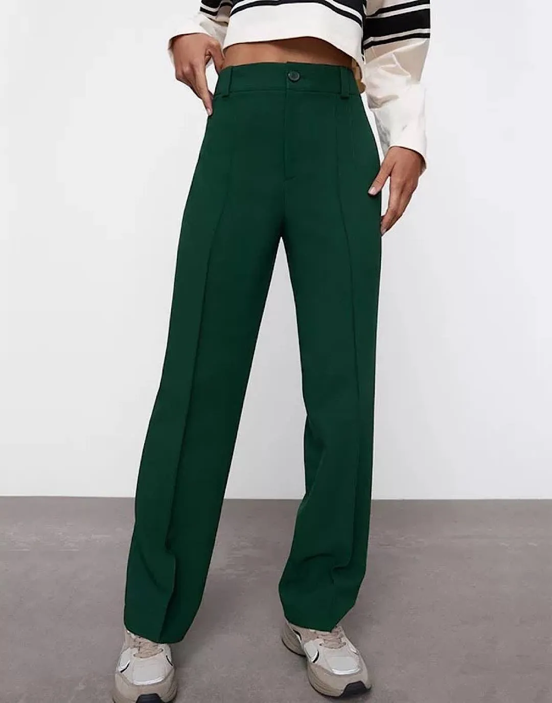 Classic Straight Leg High Waisted Trousers