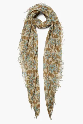 Cloud Cream Daisy Scarf - Cashmere Silk Floral Design