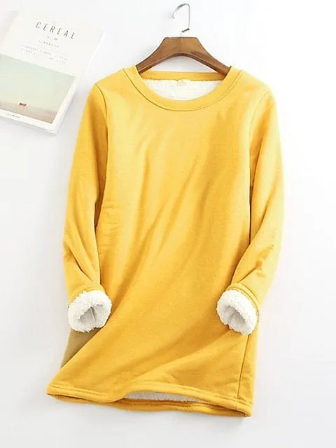 Cozy Sherpa Fleece Lined Sweatshirt Dress - Women's Winter