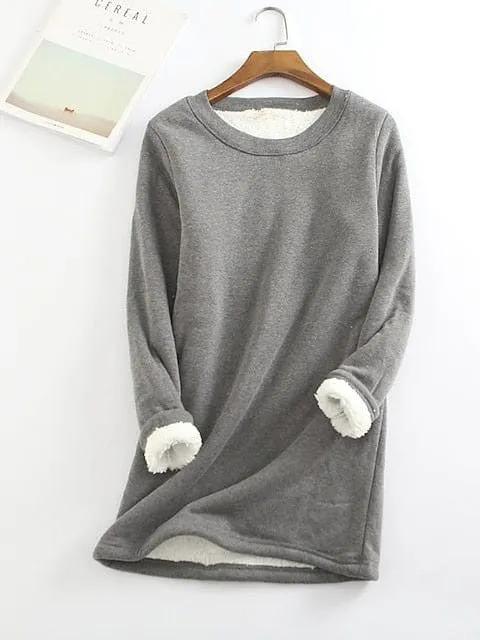 Cozy Sherpa Fleece Lined Sweatshirt Dress - Women's Winter