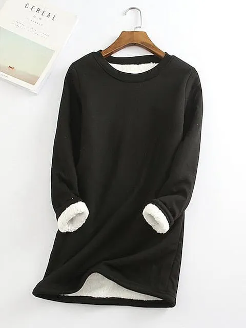 Cozy Sherpa Fleece Lined Sweatshirt Dress - Women's Winter