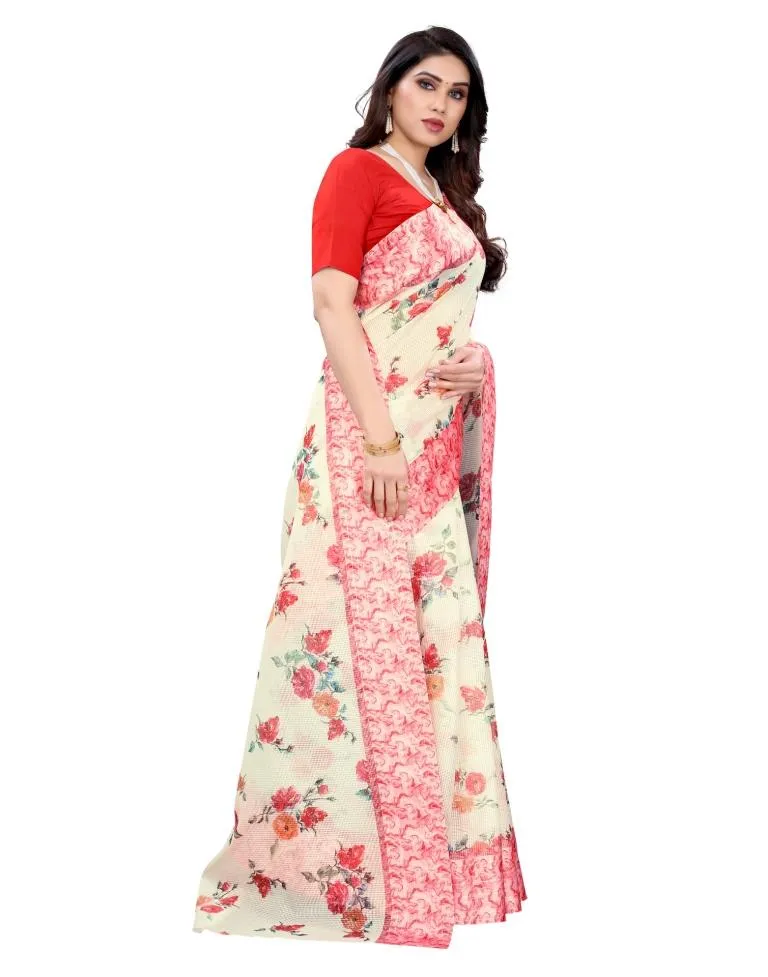 Cream Cotton Saree