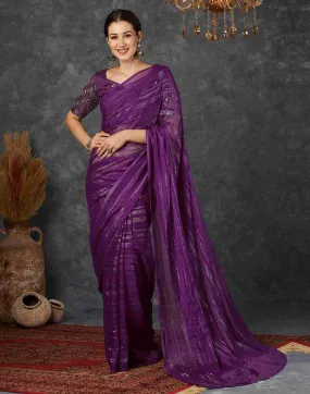 Dark Violet Georgette Plain Saree