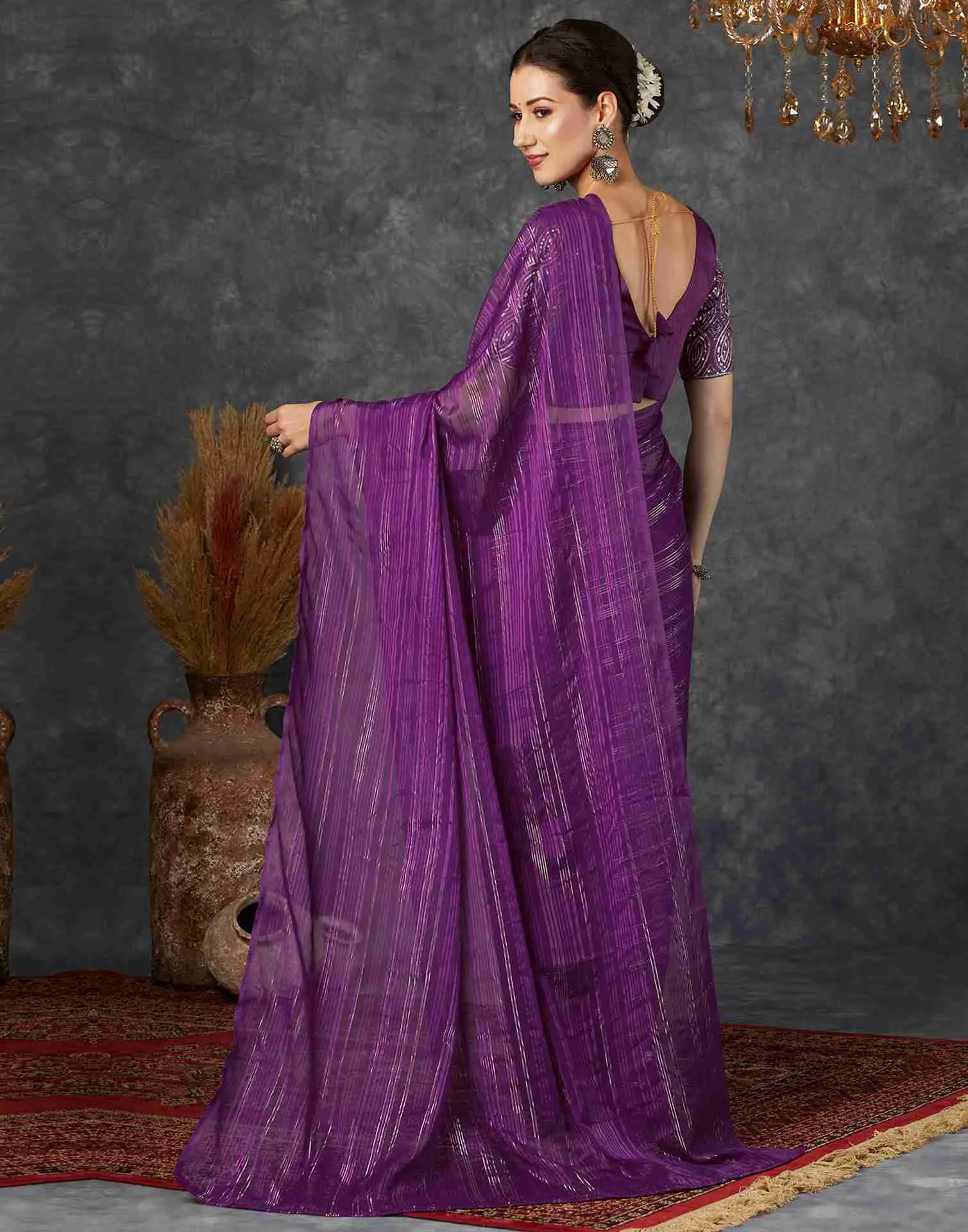 Dark Violet Georgette Plain Saree