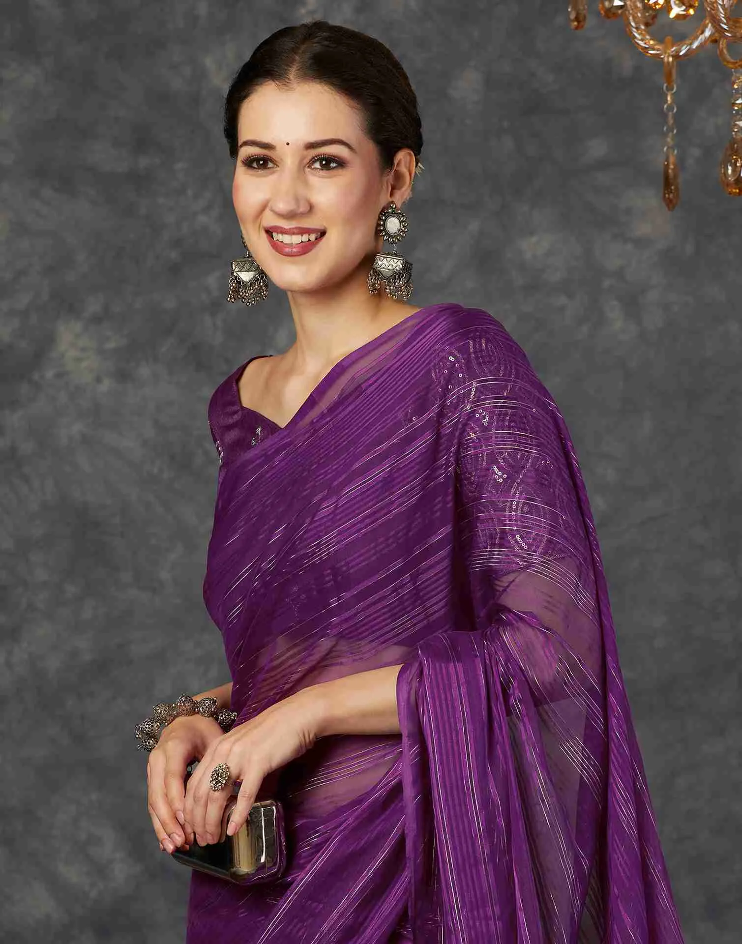 Dark Violet Georgette Plain Saree