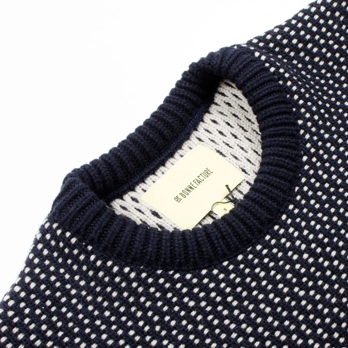 DE BONNE FACTURE Round-Collar Knit Navy Oatmeal