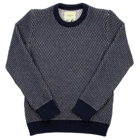 DE BONNE FACTURE Round-Collar Knit Navy Oatmeal