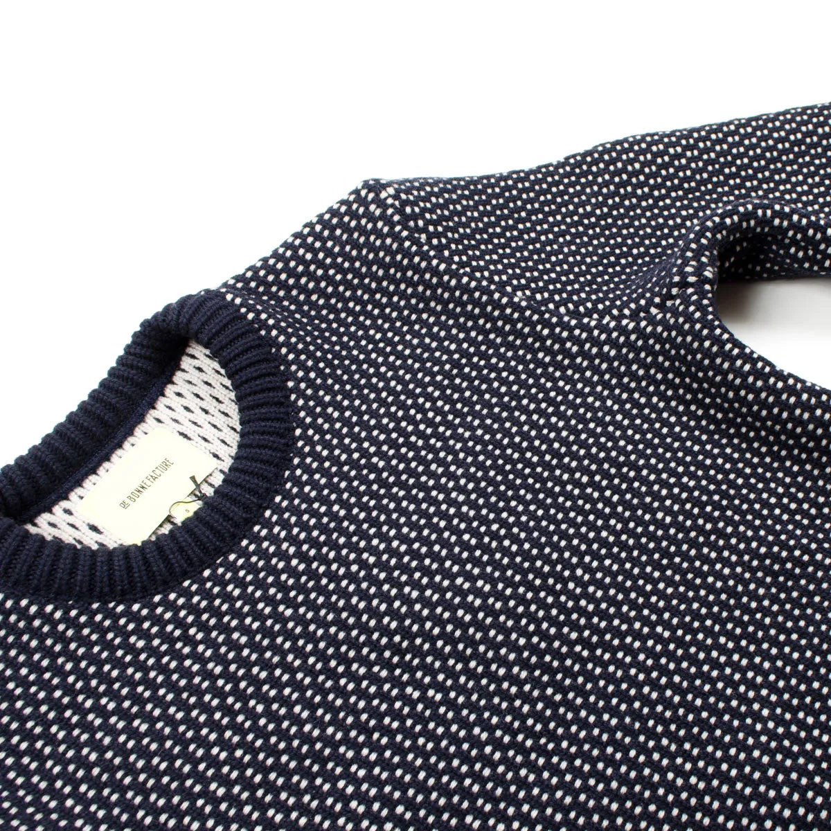 DE BONNE FACTURE Round-Collar Knit Navy Oatmeal