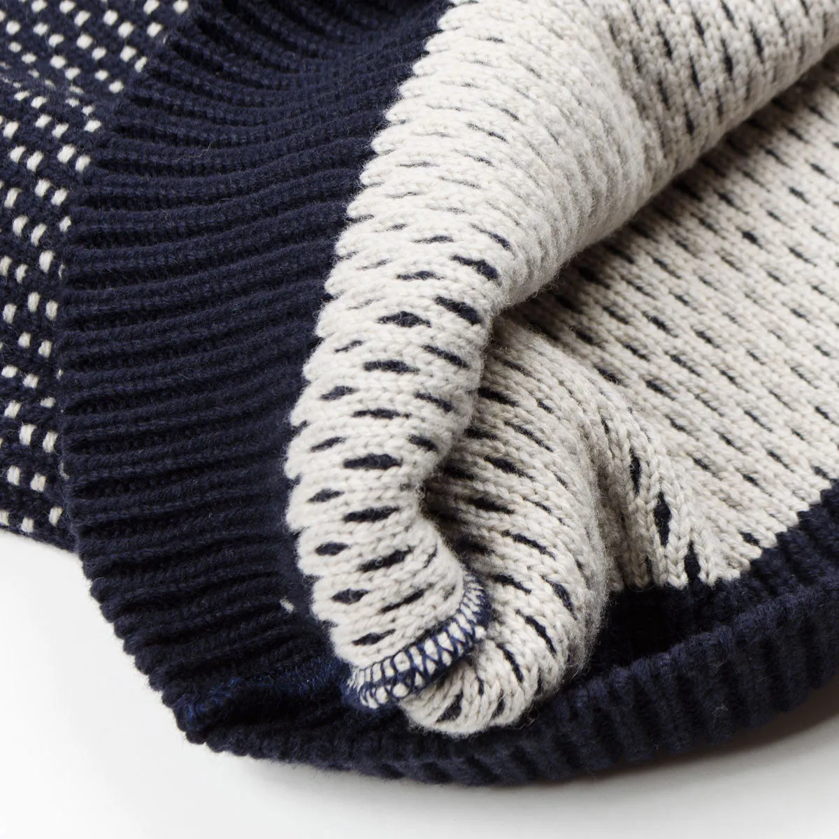 DE BONNE FACTURE Round-Collar Knit Navy Oatmeal