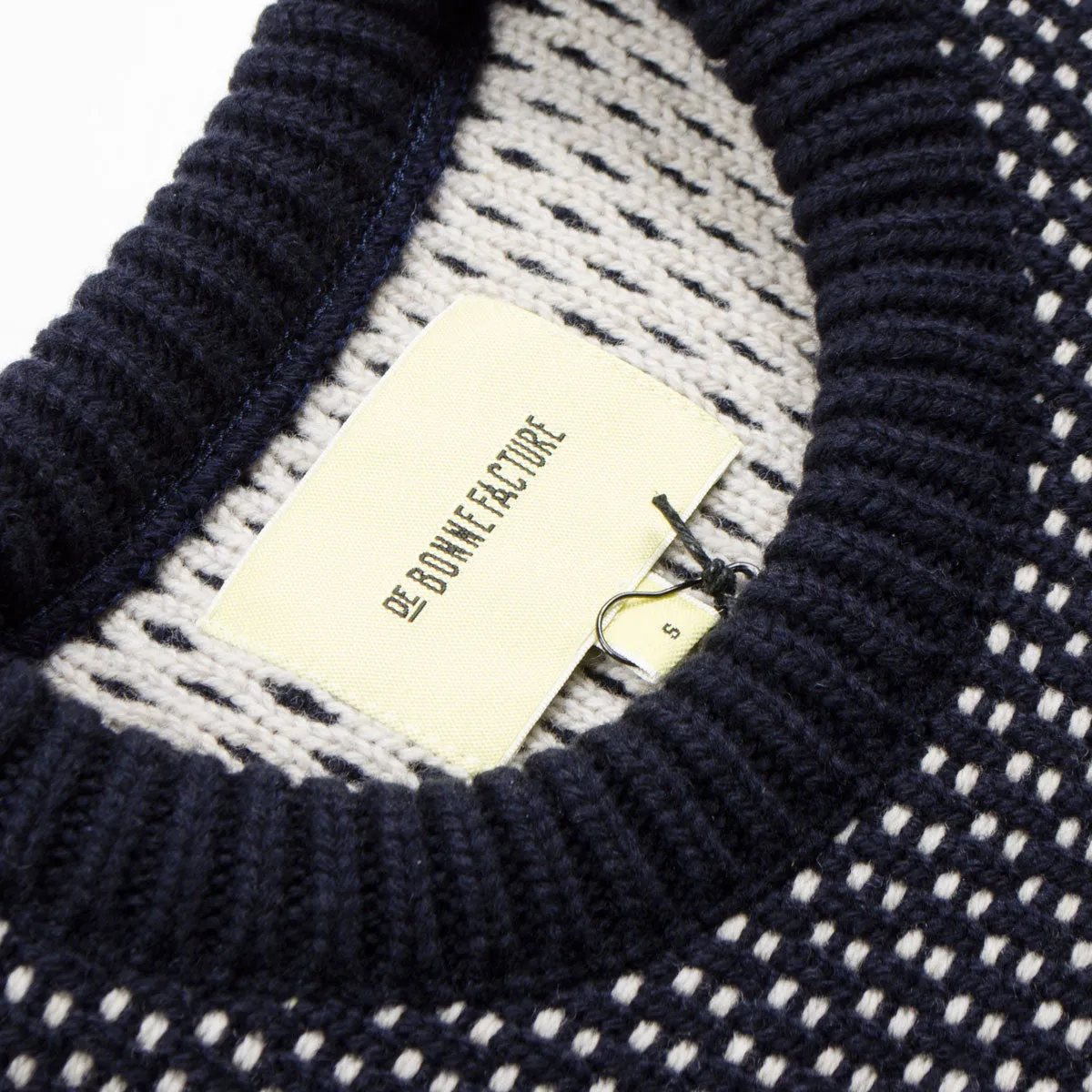 DE BONNE FACTURE Round-Collar Knit Navy Oatmeal