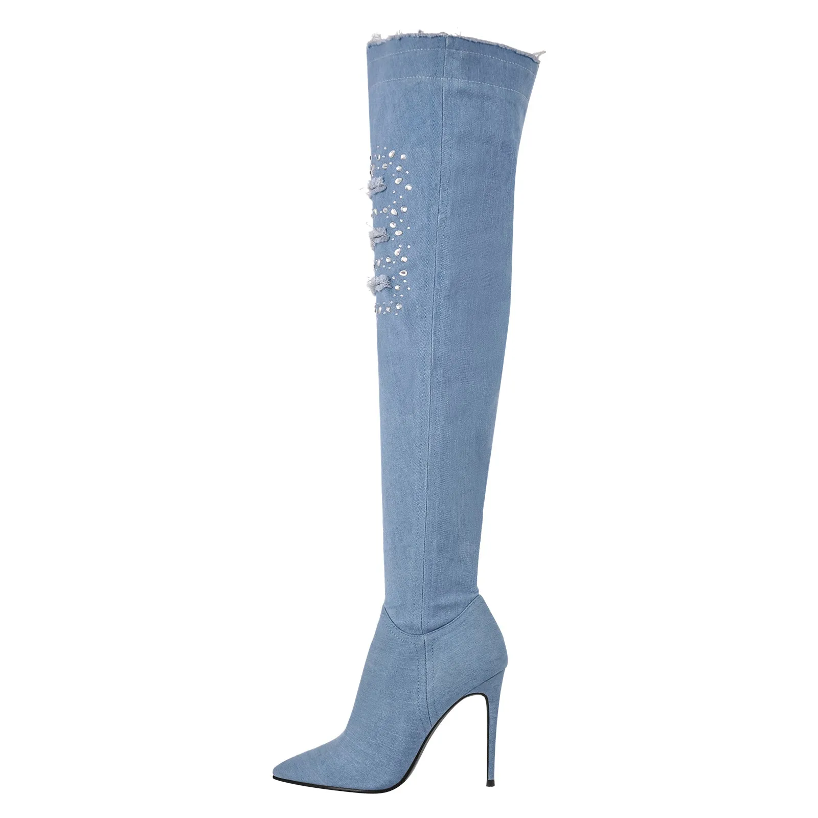 Denim High Stiletto Over The Knee Boots - Shop now!