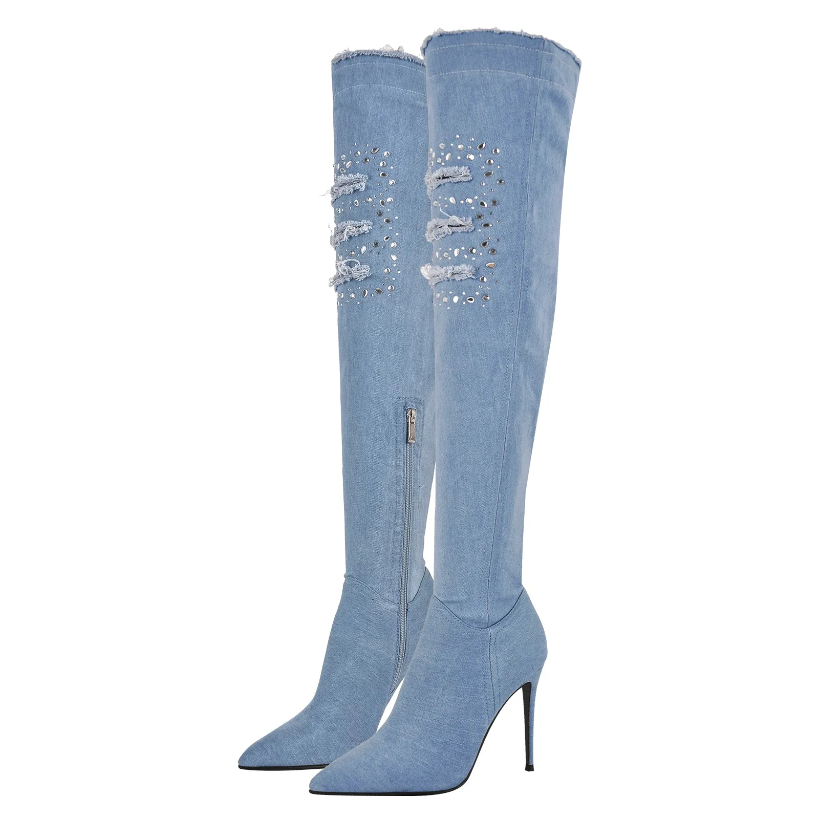 Denim High Stiletto Over The Knee Boots - Shop now!