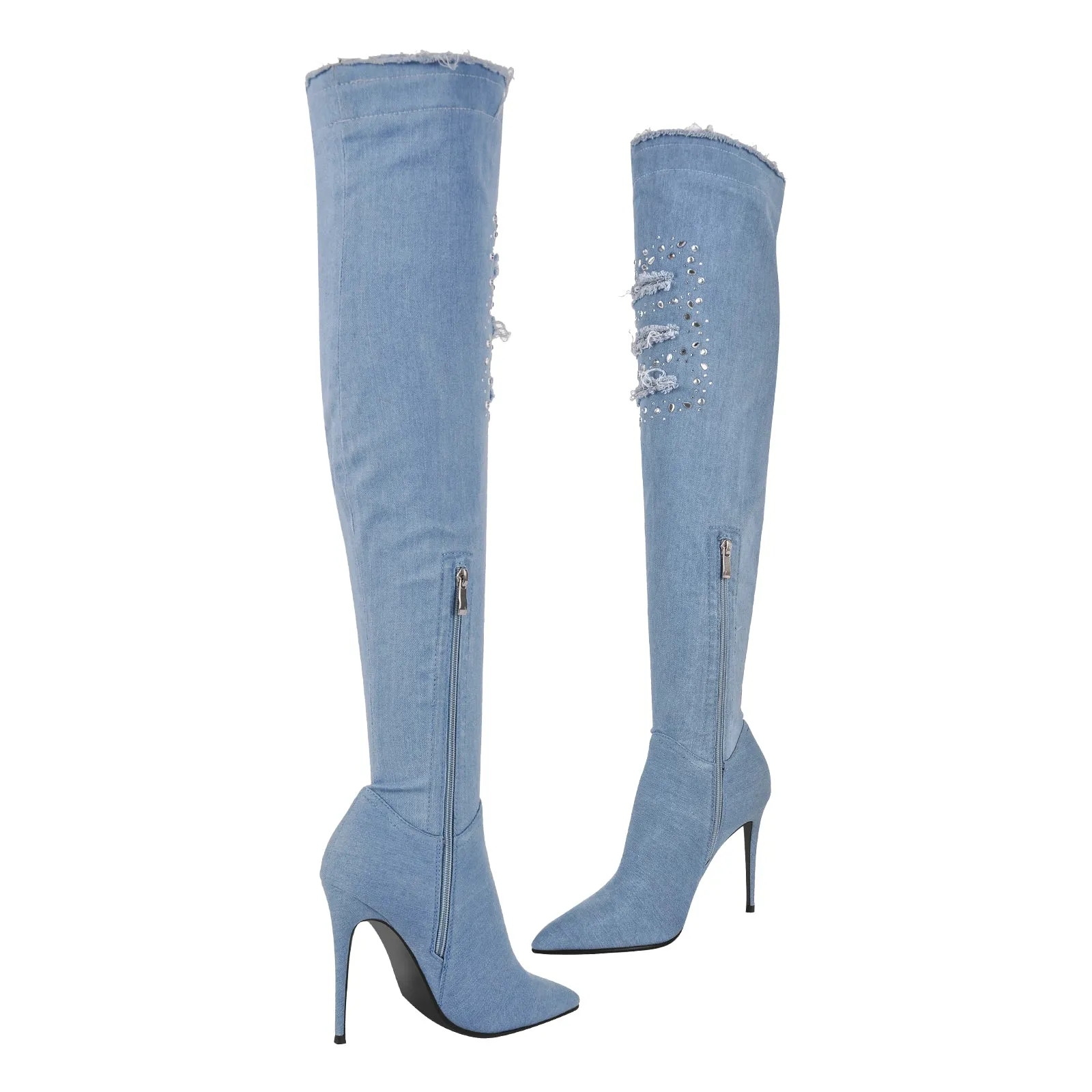 Denim High Stiletto Over The Knee Boots - Shop now!