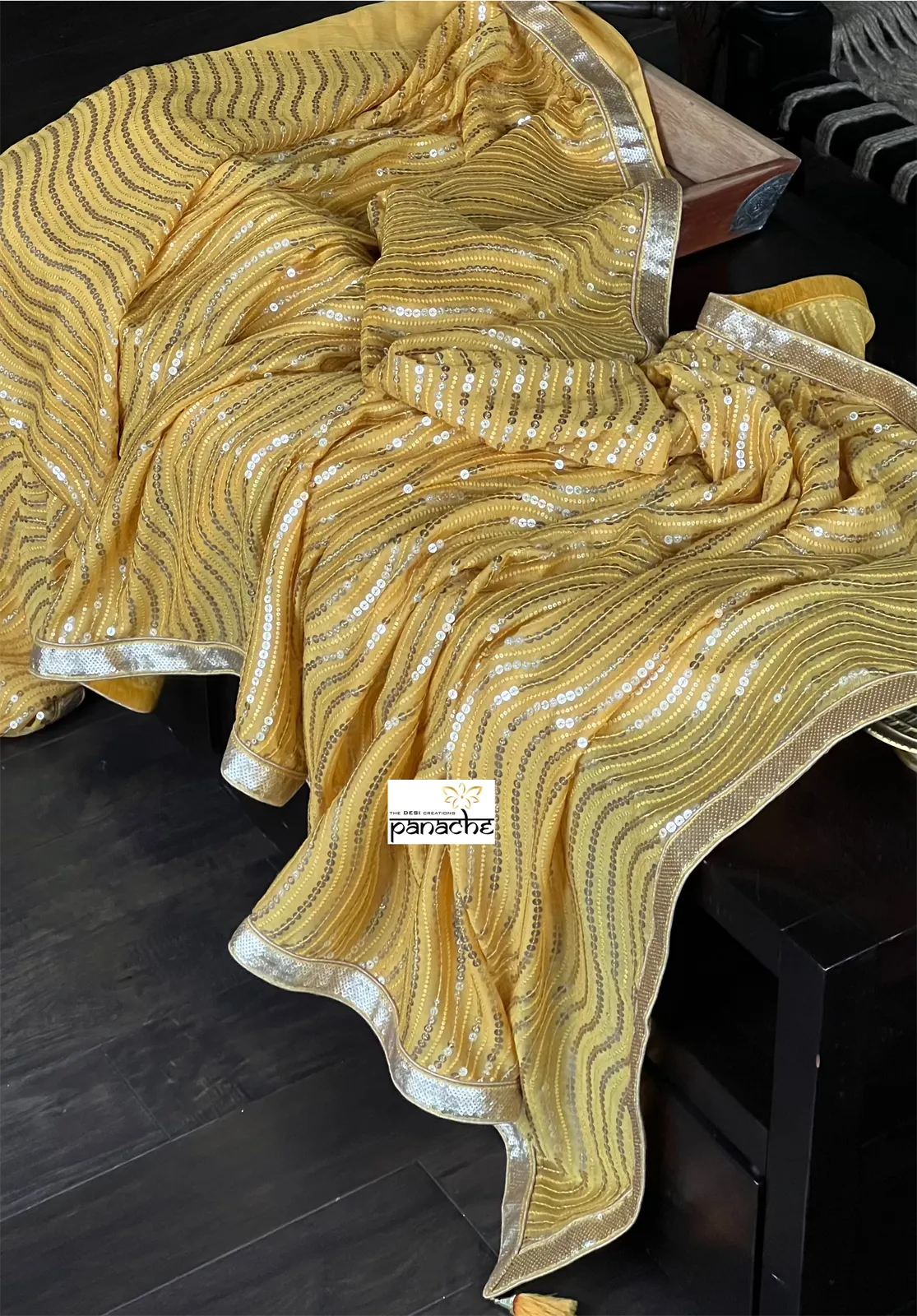 Designer Georgette Saree - Yellow Sequin