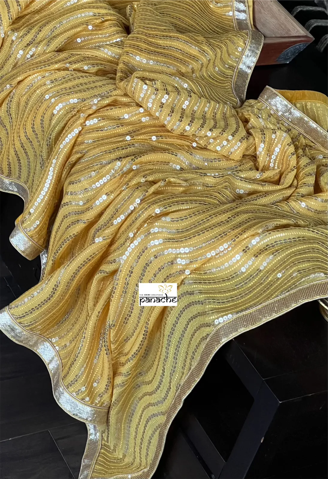 Designer Georgette Saree - Yellow Sequin