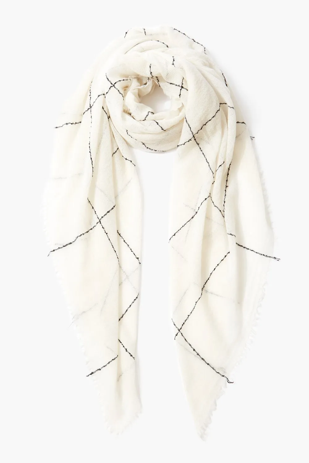 Eggshell Cashmere Scarf Windowpane Pattern