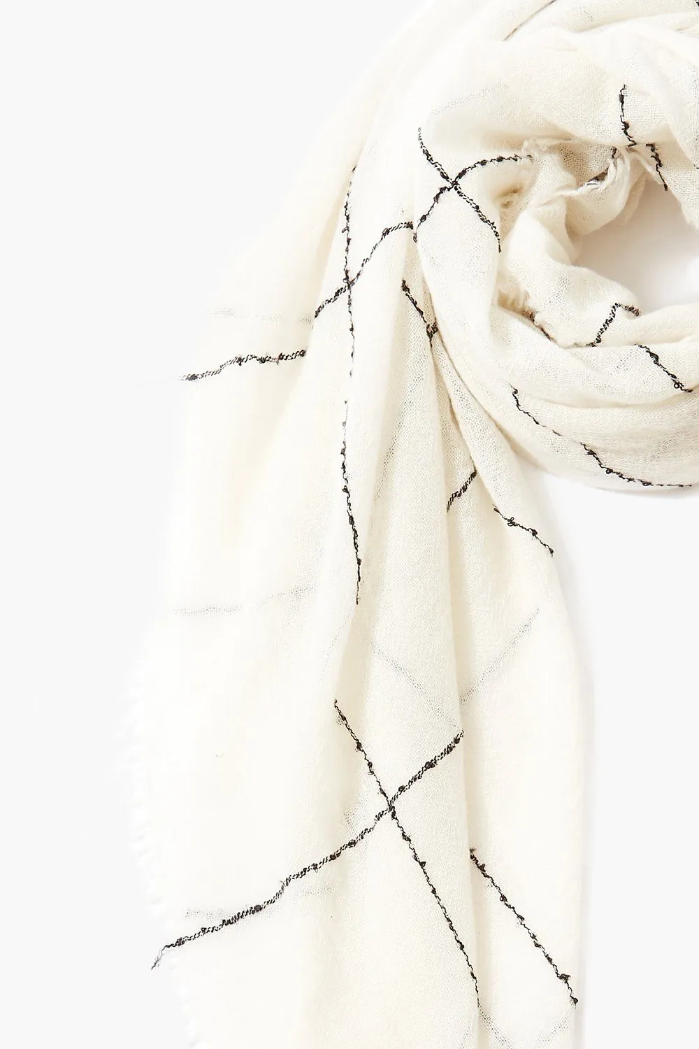 Eggshell Cashmere Scarf Windowpane Pattern