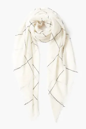 Eggshell Cashmere Scarf Windowpane Pattern