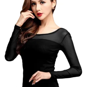 Elastic Mesh Top - Turtleneck Long Sleeve Casualwear