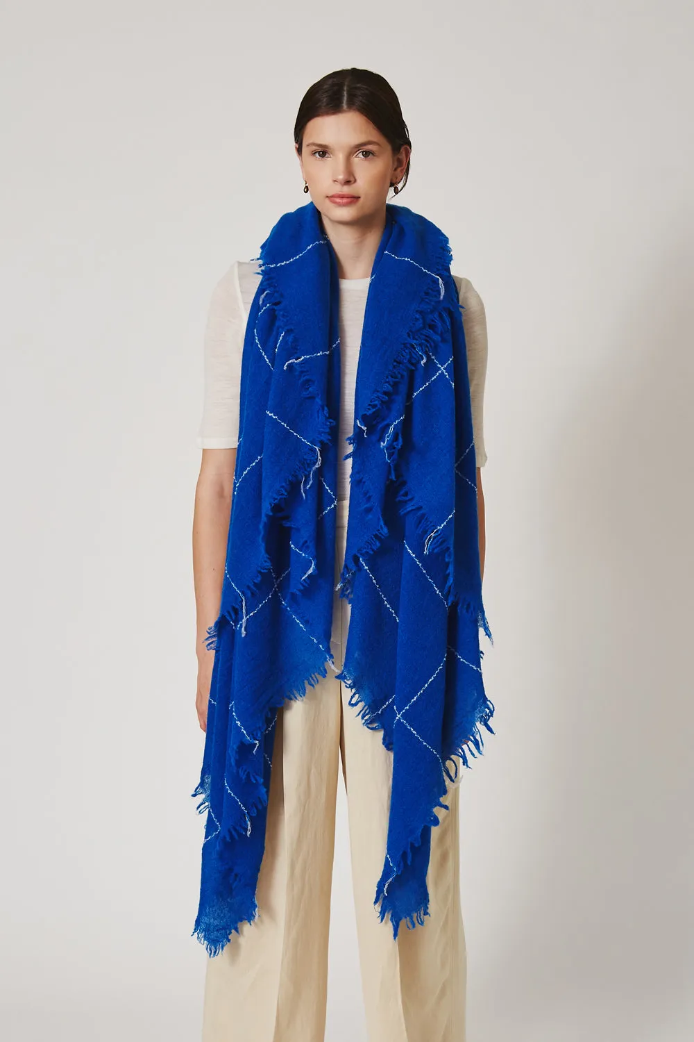 Estate Blue Windowpane Cashmere Scarf