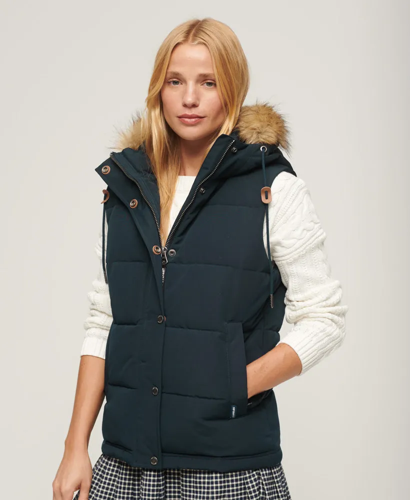 Everest faux fur puffer vest, Nordic chrome navy