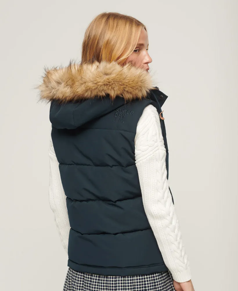 Everest faux fur puffer vest, Nordic chrome navy