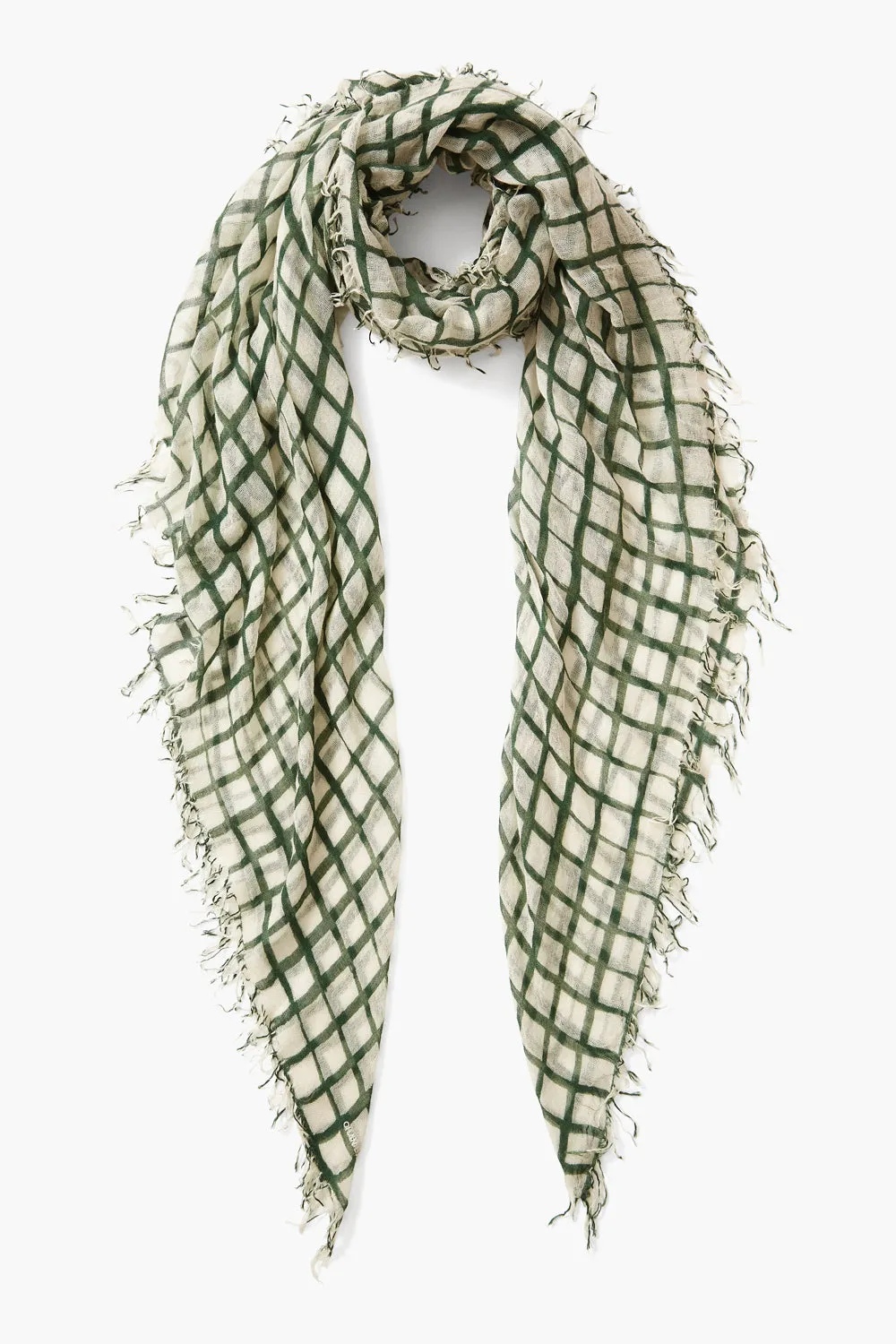 Evergreen Cashmere Silk Scarf - Windowpane Design