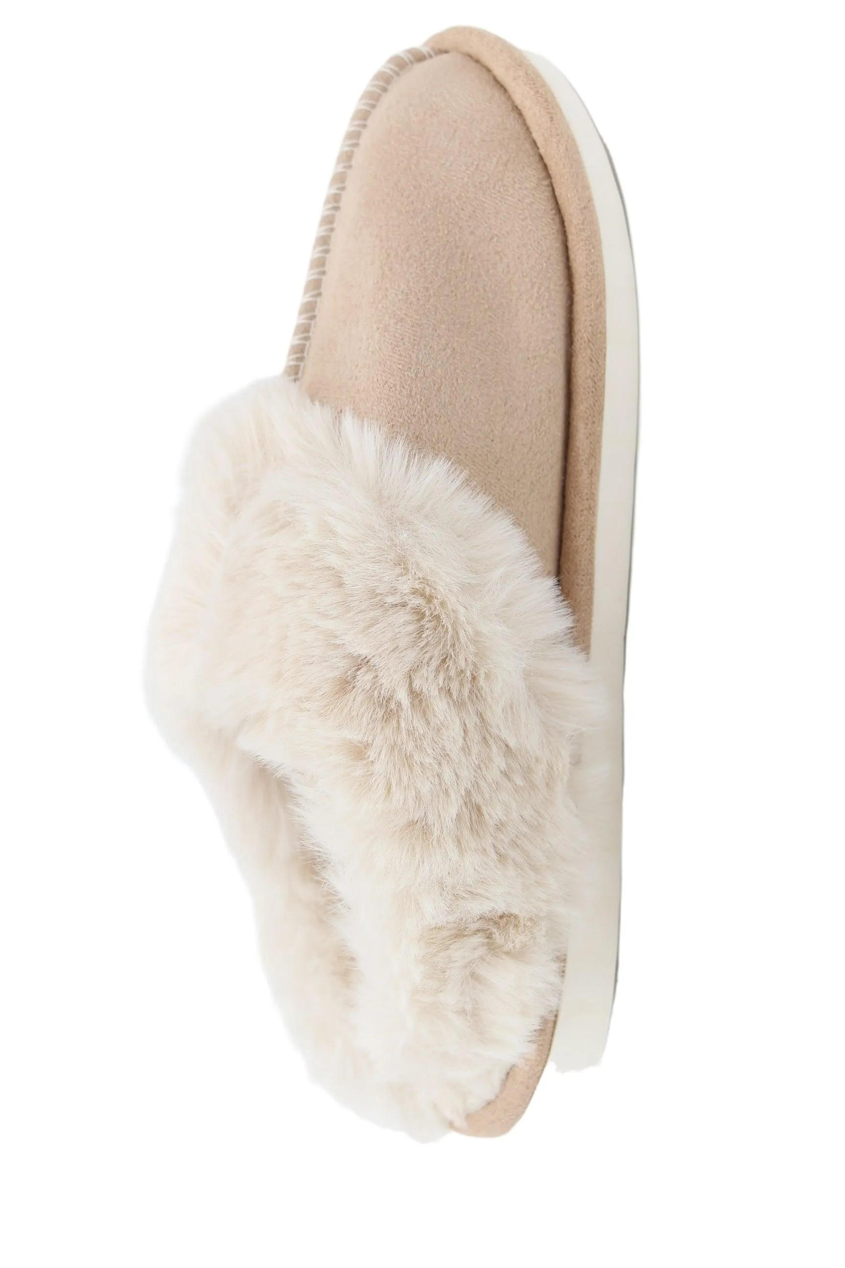 FABUCCI Camel Faux Fur Slippers - Lined, Warm & Cozy