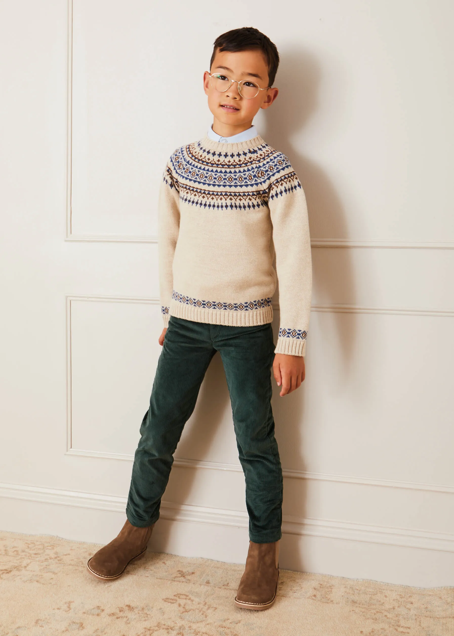 Fair Isle Merino Wool Sweater Beige Kids 4-10 years.