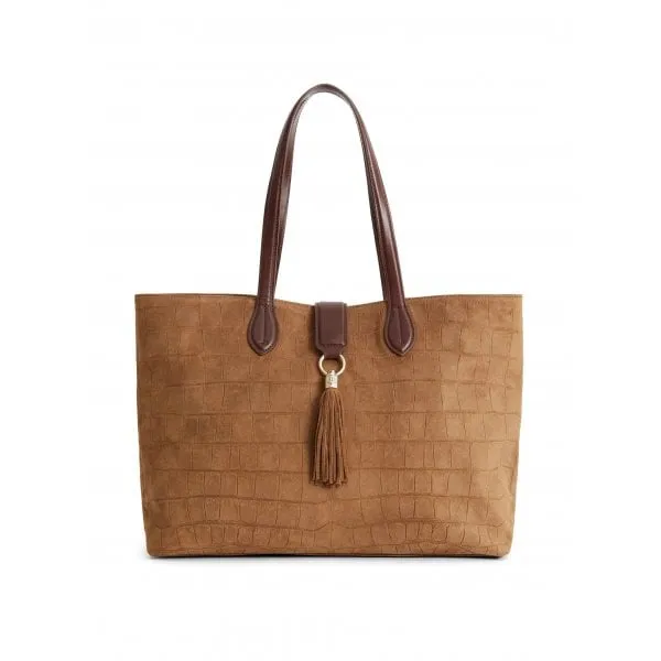 Fairfax & Favor Womens Langham Tote Bag in Tan Croc Print Suede