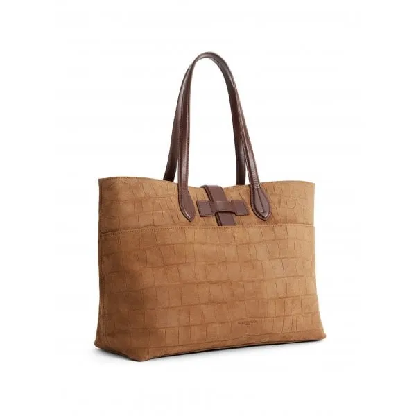 Fairfax & Favor Womens Langham Tote Bag in Tan Croc Print Suede