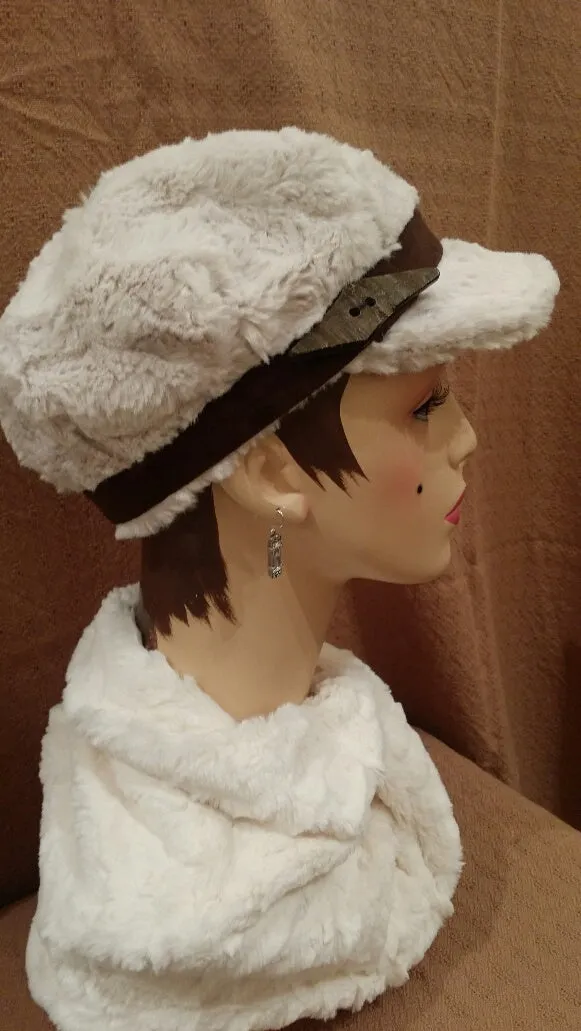 Faux Fur Hat with Button Horn on Faux Suede Band in Chocolate - Valerie Collection