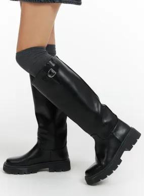 faux leather buckle knee-high boots, knee-high boots CF416