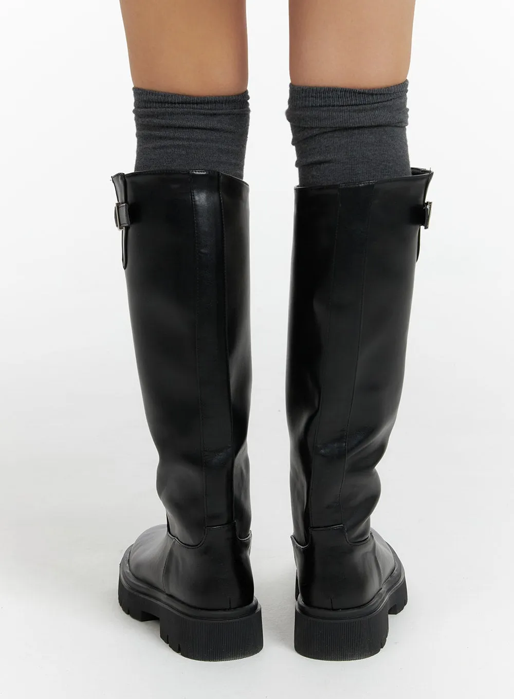 faux leather buckle knee-high boots, knee-high boots CF416