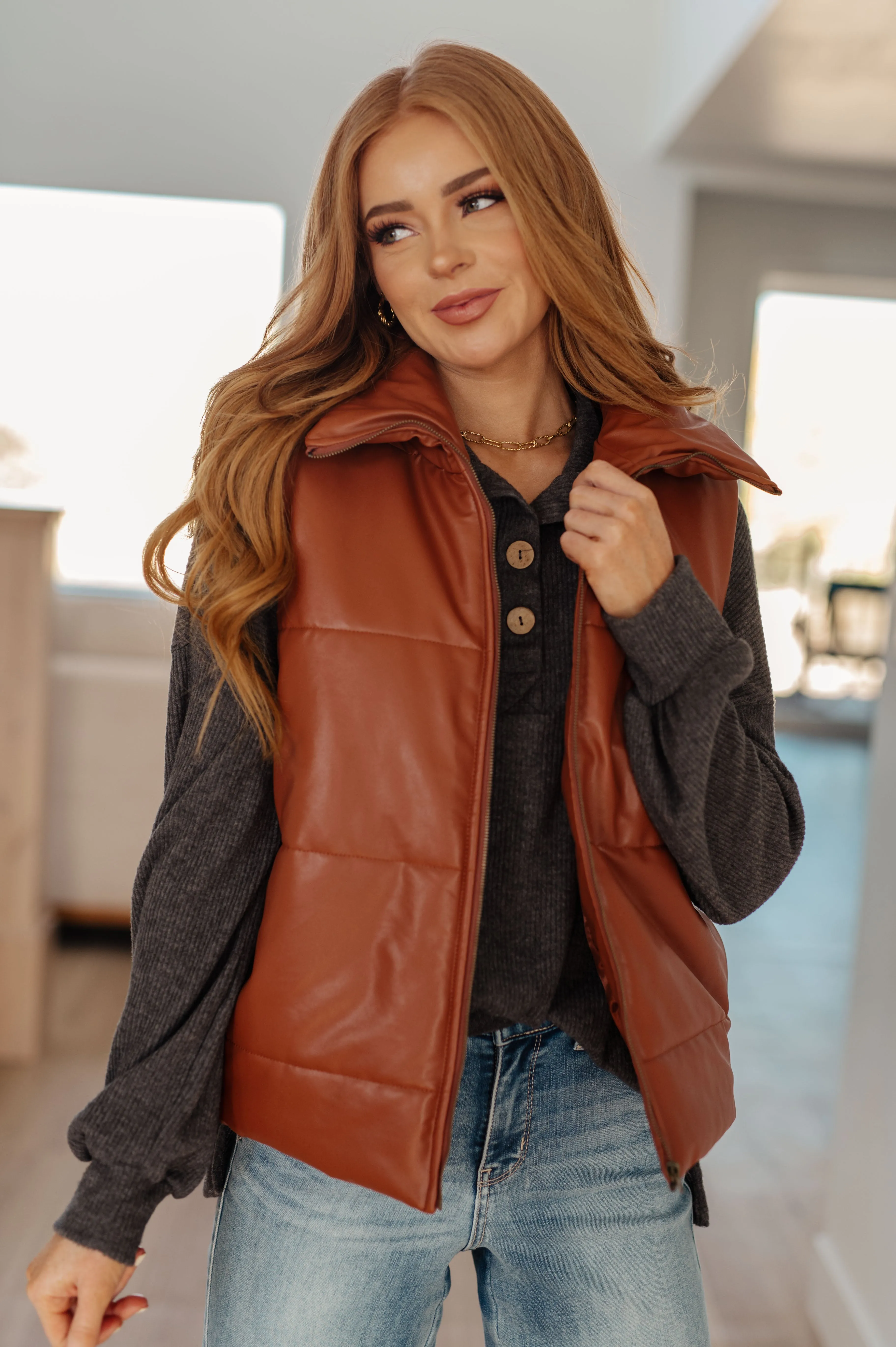 Faux Leather Puffer Vest - Shop Now!