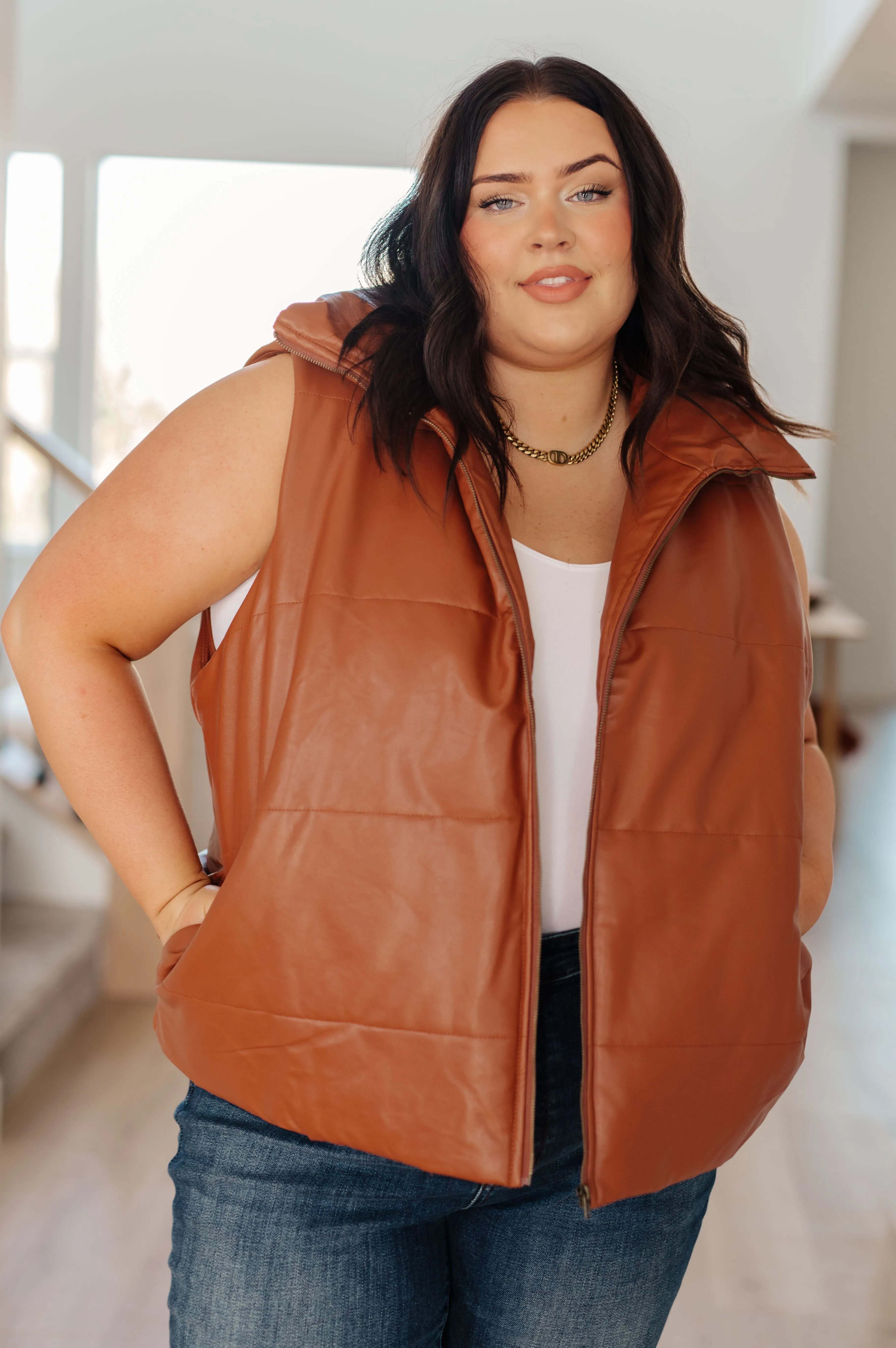 Faux Leather Puffer Vest - Shop Now!